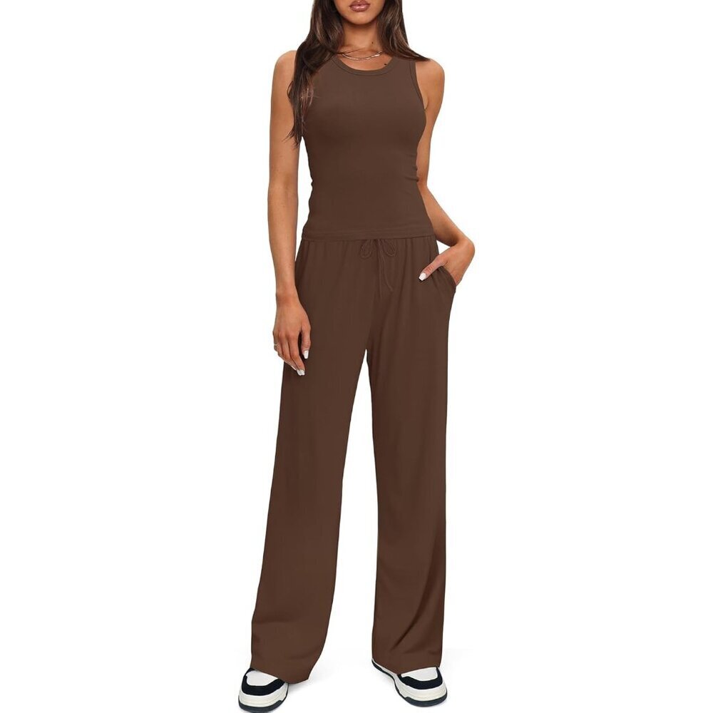 Women's Rayon Lounge Set 2PC Sleeveless Tank Wide Leg Pants Casual Wear